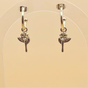 Gold Rose Charm Hoop Earrings - Women Jewelry